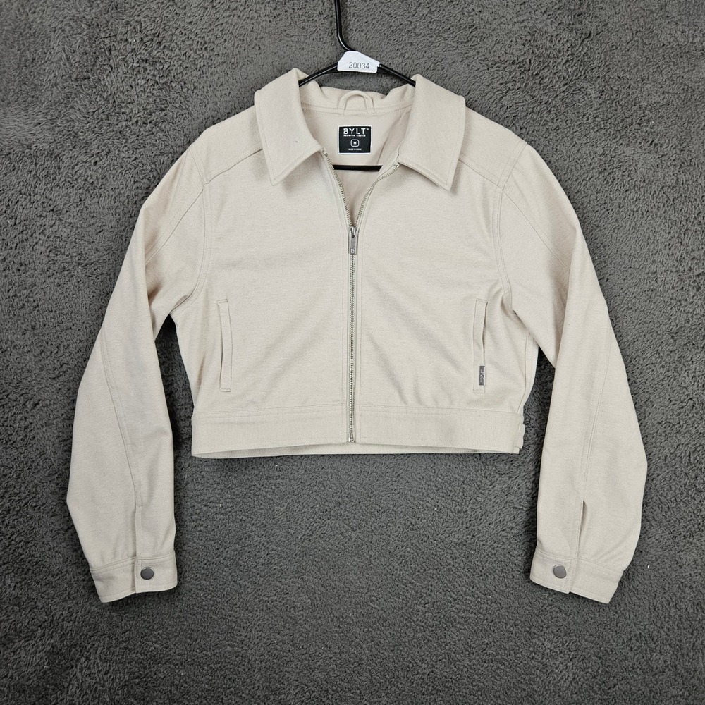 BYLT Premium Basics Womens Court Jacket Fawn Beige Cropped Full Zip Medium‎